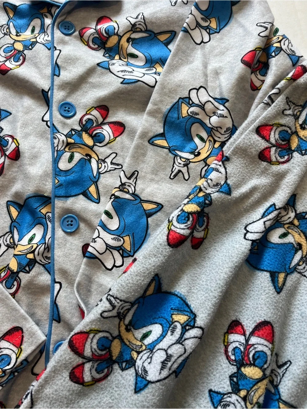 Sonic The Hedgehog -Print Kids Pajama Set with Button-Front Top